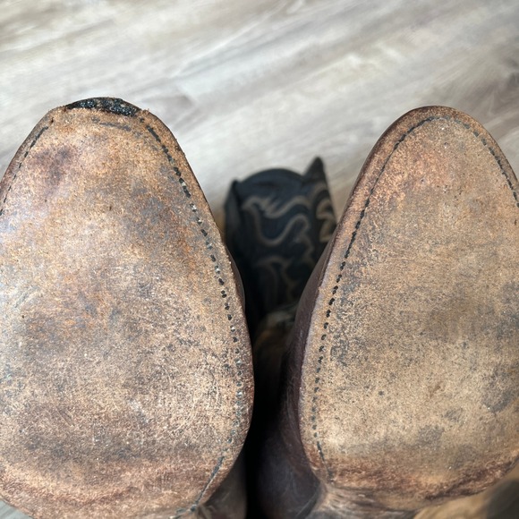VTG Tony Lama Taurus Cowboy Boots Chocolate Two-Tone Leather #6171 Mens 8.5 D - Picture 10 of 13